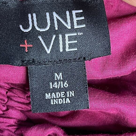 June + Vie Women's Plus Eyelet Sleeve Embroidered Peasant Dress 14/16 Rumba Red - Picture 4 of 12